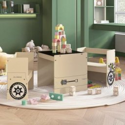 Ensemble Table + 2 chaises pour enfants - Table à manger avec Chaises Véhicule tout-terrain mdf