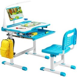 Costway - Ensemble Bureau et Chaise pour Enfants avec Éclairage led, Plateau Incliné et Tiroir