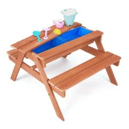 Table et chaises de jardin pique nique enfant avec bac à sable 6 accessoires bleu Teamson Kids