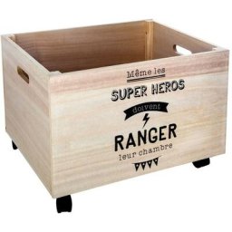Coffre à roulettes Super Héros - l 50 x l 40 x h 36 cm - Bois - Livraison gratuite - Beige