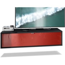 Meuble de tv Armoire suspendue Lowboard Lana noir mat - haute brillance - Façades en Bordeaux haute