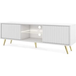 Selsey - Bello - Meuble tv avec façades à lamelles - 135 cm - blanc avec pieds dorés