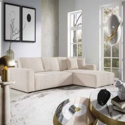 Martina - Canapé d'angle convertible et réversible avec coffre en velours cotelé beige - Beige