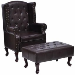 Fauteuil avec repose-pied Marron foncé Similicuir Vidaxl Dark brown