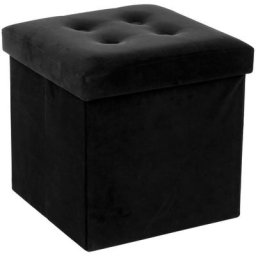 Pouf velours - Noir - Coffre de rangement pliable - Livraison gratuite - Noir