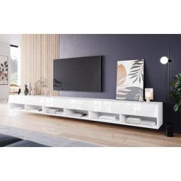 Meuble TV 300 cm LOWBOARD A, Meuble TV, blanc brillant