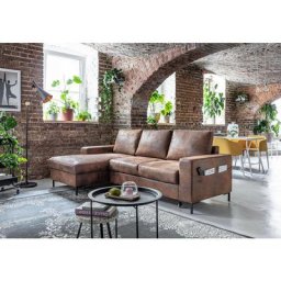 Lilly - canapé d'angle convertible - avec coffre - 4 places - industriel vintage - gauche - marron
