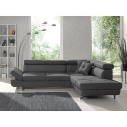 Lisbona - canapé d'angle droit convertible - 5 places - avec têtières - gris foncé - Gris foncé