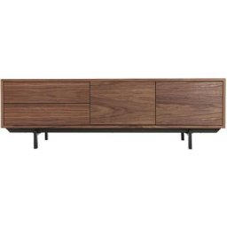 Meuble TV vintage en bois foncé rangements fermés L160 cm MANNY - Noyer / noir