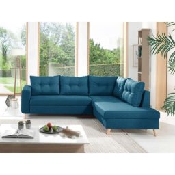 Nordic - canapé scandinave d'angle droite l convertible en tissu - bleu canard - Bleu canard