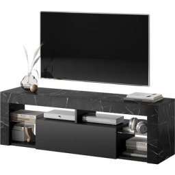 Selsey - bianko - Meuble tv / Banc tv - 140 cm - marbre noir / front noir - sans led