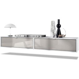 Ensemble de 2 set meuble tv Lana 100 lowboards blanc mat - haute brillance - Façades en Gris sable