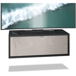 Vladon Meuble de TV Armoire suspendue Lowboard Lana noir mat - haute brillance - Façades en Gris
