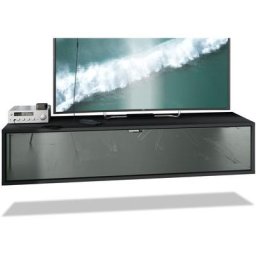 Meuble de tv Armoire suspendue Lowboard Lana noir mat - haute brillance - Façades en Gris haute