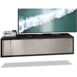 Meuble de tv Armoire suspendue Lowboard Lana noir mat - haute brillance - Façades en Gris sable
