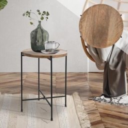 Ecd Germany - Table d'appoint plateau amovible bois de manguier ø 33 x 46 cm design industriel