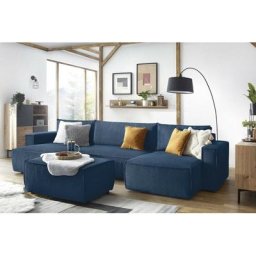 Pouf Bobochic Pouf nihad velours côtelé Bleu foncé - Bleu foncé