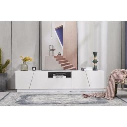 LBF - Meuble tv 170cm - avec 1 tiroir, 4 portes, 1 étagère, style patchwork - blanc brillant