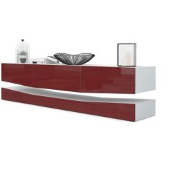 Armoire basse Meuble tv City en Blanc mat - haute brillance & tons naturels - Façades en Bordeaux