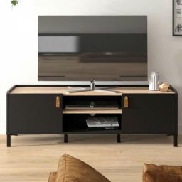 Gami - amsterdam Meuble tv - Style industriel - Décor chene noir - l 136 x p 40 x h 44 cm