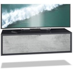 Meuble de tv Armoire suspendue Lowboard Lana noir mat - haute brillance - Façades en Aspect Béton