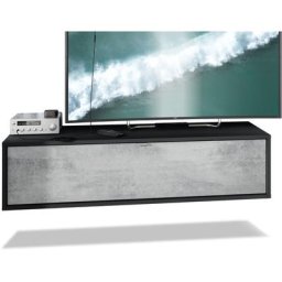 Meuble de tv Armoire suspendue Lowboard Lana noir mat - haute brillance - Façades en Aspect Béton