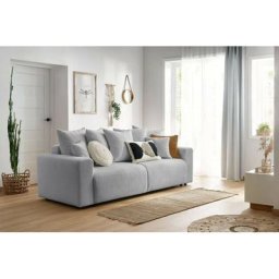 Canapé droit convertible Bobochic Canapé droit convertible coffre envy tissu bouclette doux Gris