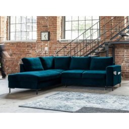 Lilly - canapé d'angle convertible - 5 places - style contemporain - en velours - gauche - bleu