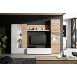 Ensemble Meuble Tv Essential 260 cm Blanc brillant et Chêne clair Chêne clair