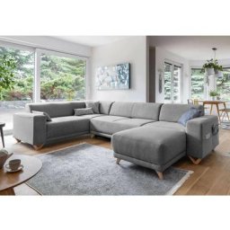 Bella - canapé d'angle panoramique xxl en u - convertible avec coffre - gauche - gris foncé - Gris