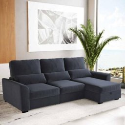 Oliver - Canapé D'angle Réversible -Convertible Avec Coffre Avec Appui-tête Réglable -Gris Foncé -3