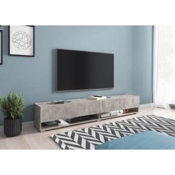 Meuble tv Lowboard a 180 cm, meuble tv sans éclairage led, deux étagères, couleur béton