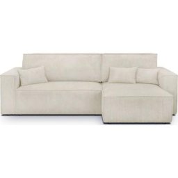 Canapé d'angle convertible réversible 4 places avec coffre de rangement en velours côtelé beige