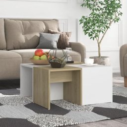 Lot de 4 Tables basses Tables de salon | Bouts de canapé Blanc et chêne Sonoma 33x33x33 cm