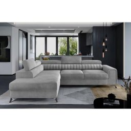 Canapé d'angle convertible - larry velours - en tissu Luxe, 5 places, gris , angle gauche (vu de