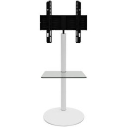 Ebuy24 - Cirla Meuble tv avec 1 tablette de rangement, pied rond, blanc, verre transparent. - Blanc