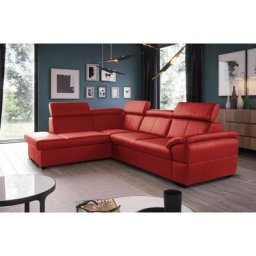 Canapé d'angle convertible en cuir italien de luxe 5/6 places TONY, avec coffre, rouge, angle