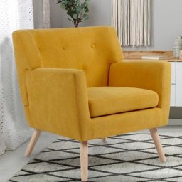 Fauteuil scandinave liv en tissu jaune moutarde - Jaune