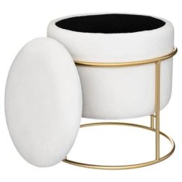 Pouf coffre en velours Eliane - Blanc - D 42 x H 44 cm - Collection Générique - Livraison gratuite