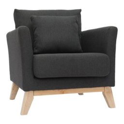 Fauteuil scandinave déhoussable en tissu gris foncé et bois clair oslo - Gris foncé