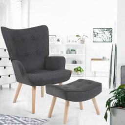 Fauteuil scandinave IVAR avec repose pieds gris anthracite - Gris
