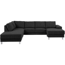Calverton Canapé d'angle avec ottomane tournée vers la gauche en tissu gris anthracite et pieds
