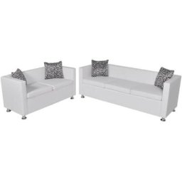 Hommoo - Jeu de canape a 2 places et a 3 places Cuir synthetique Blanc HDV15752