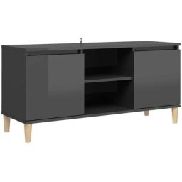 Hommoo - Meuble tv avec pieds en bois Gris brillant 103,5x35x50 cm