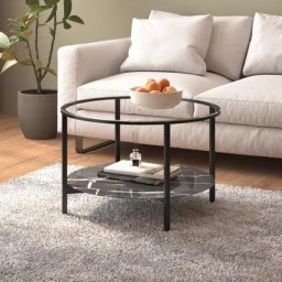 Elegant-Stil Table à thé Noir et marbre noir 70 cm Verre trempé,pour Salon/Jardin,Montage