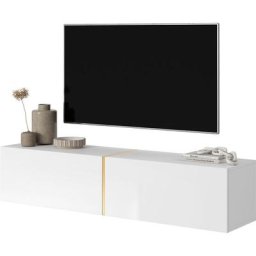 Selsey - bisira - Meuble tv 140 cm blanc avec insert doré