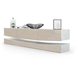 Vladon Armoire basse Meuble TV City en Blanc mat - haute brillance & tons naturels - Façades en