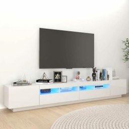 Maisonchic - Meuble tv avec lumières led | Banc tv Armoire de rangement Blanc brillant 260x35x40 cm