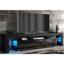Meuble tv spider big à led en Noir mat avec portes Noir Laqué 200 cm