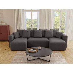 Katharina - canapé panoramique en u - 7 places - convertible avec coffre - en tissu texturé - gris